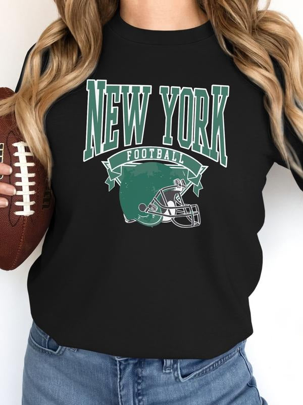 Women's Casual Rugby Print Long Sleeve Round Neck Pullover Sweatshirt, Fitted Moderate Fabric, Fall & Winter Fashion,...