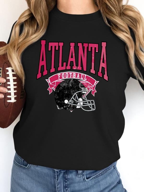 Women's Casual Rugby Print Long Sleeve Round Neck Pullover Sweatshirt, Fitted Moderate Fabric, Fall & Winter Fashion,...