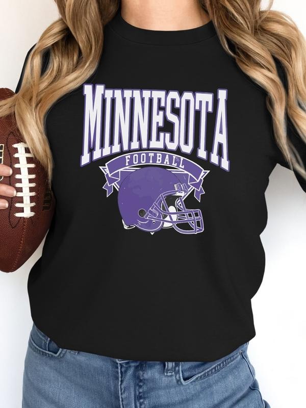 Women's Casual Rugby Print Long Sleeve Round Neck Pullover Sweatshirt, Fitted Moderate Fabric, Fall & Winter Fashion,...