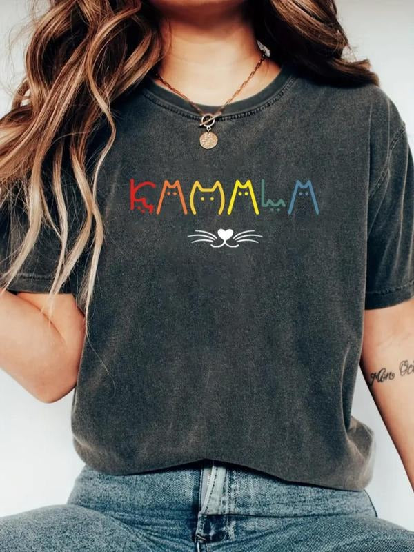 Women's Cat Print Round Neck Tee, Casual Funny Graphic T-shirt for Daily Wear, Ladies Clothes for All Seasons Hoodie...