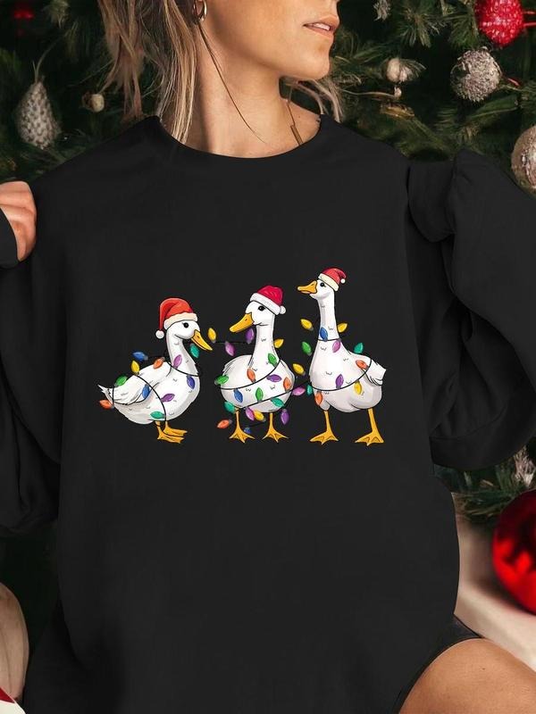 Women's Christmas Cartoon Duck Sweatshirt - Funny Ducks T-shirt Hoodie - Pullover, Womenswear | PrintMintTees.com