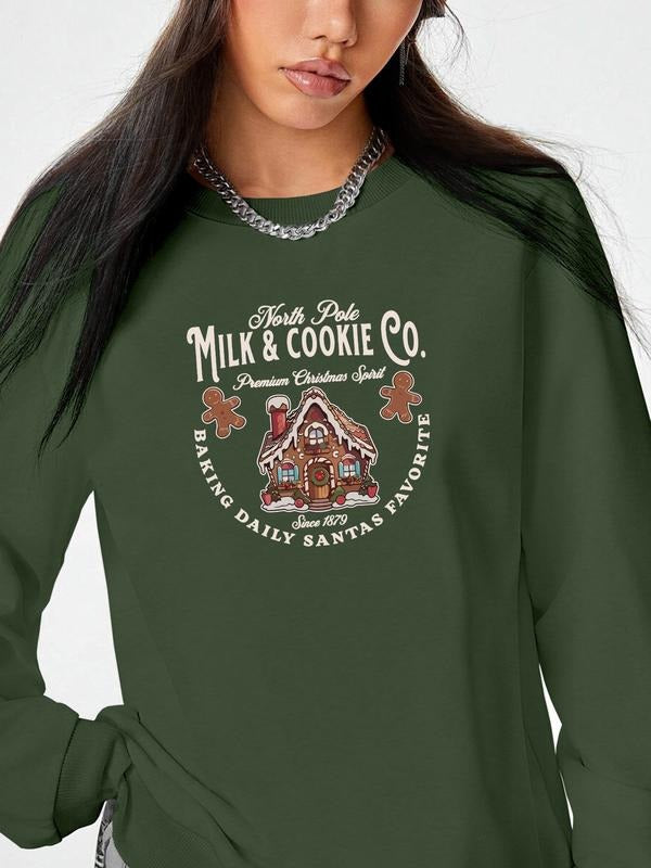 Women's Christmas Cartoon Print Long Sleeve Round Neck Pullover Sweatshirt, Casual Fitted Top for Home & Sports, 7 Colors...