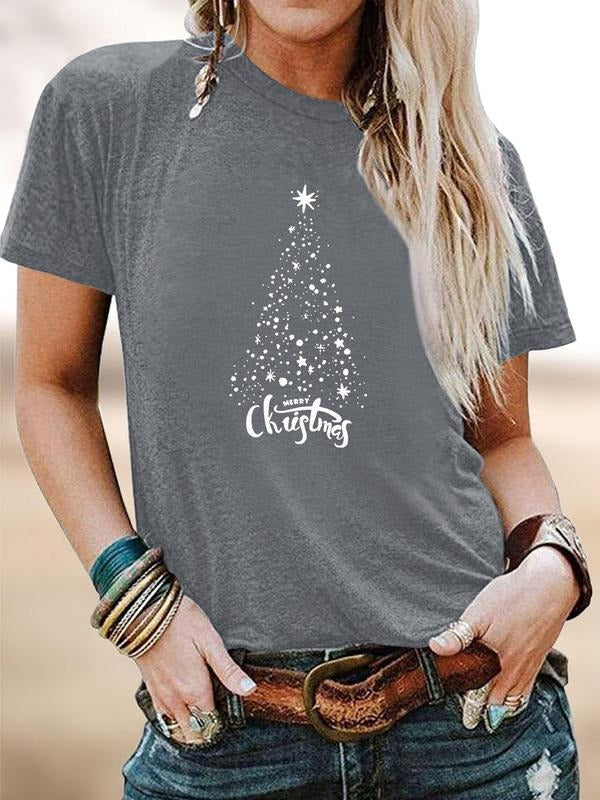 Women's Christmas Cartoon Print Round Neck Short Sleeve T-Shirt, Soft Comfortable Fabric, Available in 11 Colors, Casual...