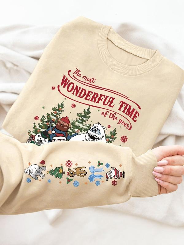Women's Christmas Casual Cartoon Letter Print Long Sleeve Round Neck Pullover Sweatshirt, Available in 7 Colors, Fall &...