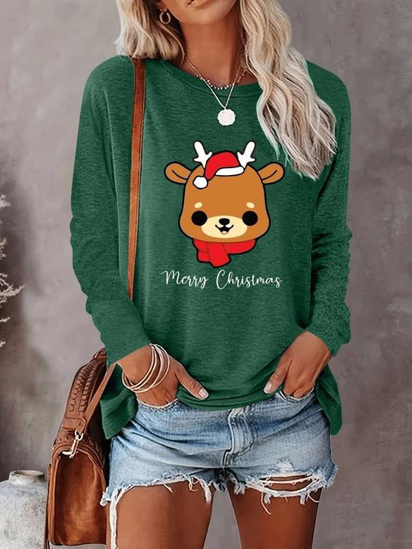 Women's Christmas Casual Fitted Long Sleeve Letter Print Tee Shirt, Comfortable Fabric, Available in 9 Colors, All-Season...