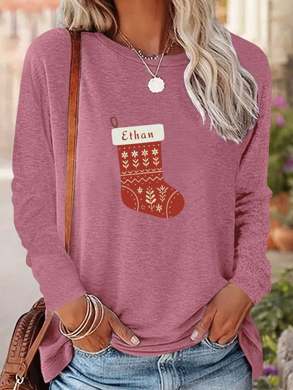 Women's Christmas Casual Fitted Long Sleeve Letter Print Tee Shirt, Comfortable Fabric, Available in 9 Colors, All Season...