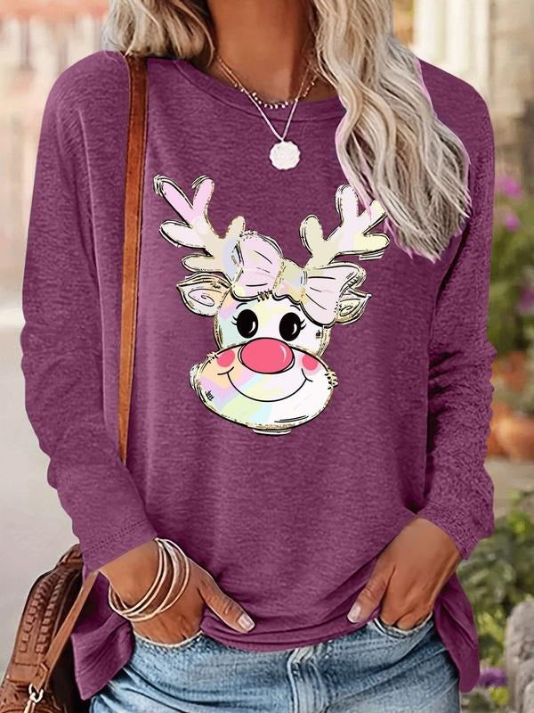 Women's Christmas Casual Fitted Long Sleeve T-Shirt, Comfortable Fabric, Available in 9 Colors, Perfect for All Seasons...