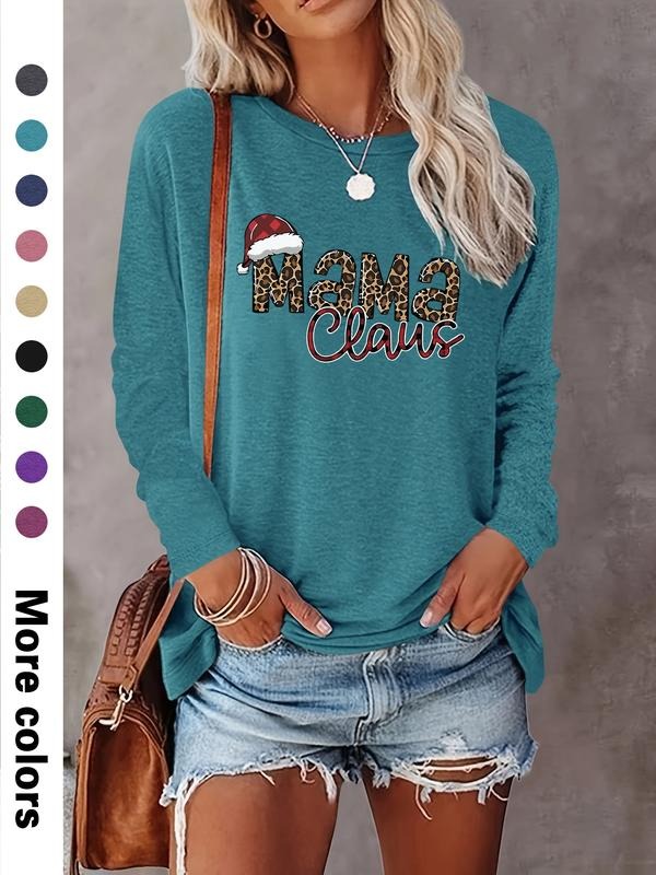 Women's Christmas Casual Letter Print Long Sleeve Round Neck T-Shirt Top, Comfortable Fabric, Available in 9 Colors...