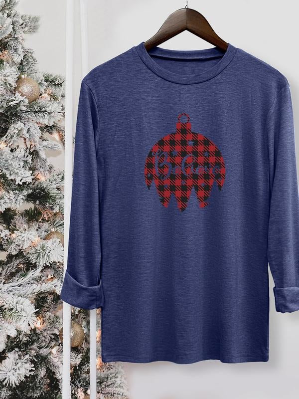 Women's Christmas Casual Letter Print Round Neck Long Sleeve T-Shirt, Comfortable Fabric, Available in 10 Colors, All...