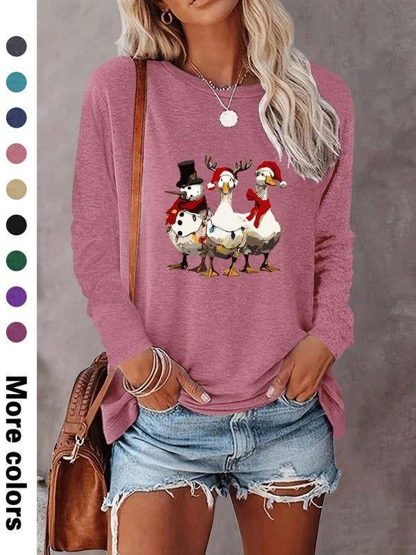 Women's Christmas Casual Long Sleeve Letter Print Fitted T-Shirt, Comfortable Fabric, Available in 9 Colors, All-Season...