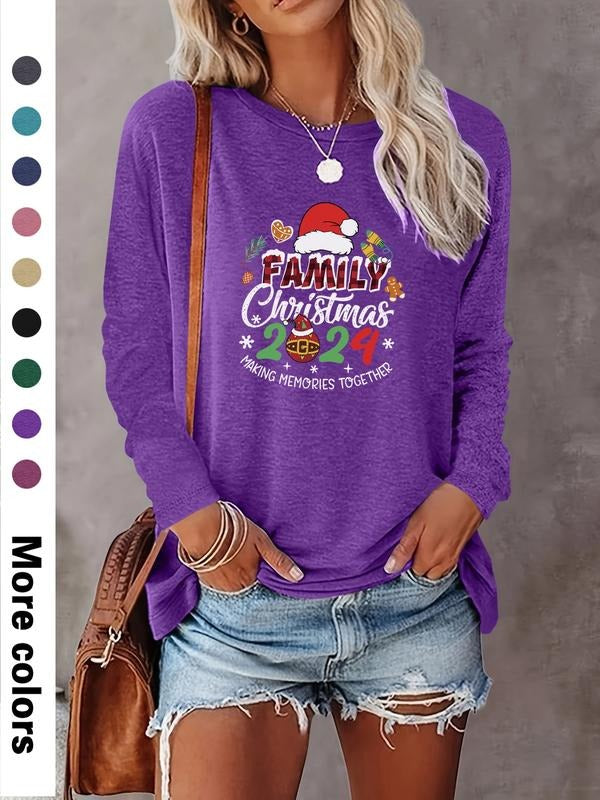 Women's Christmas Casual Long Sleeve Round Neck T-Shirt Top, Comfortable Fabric, Available in 9 Colors, Perfect for All...