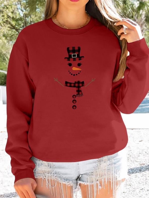 Women's Christmas Casual Snowman Print Long Sleeve Round Neck Pullover Sweatshirt, Available in 8 Colors, Fall & Winter...