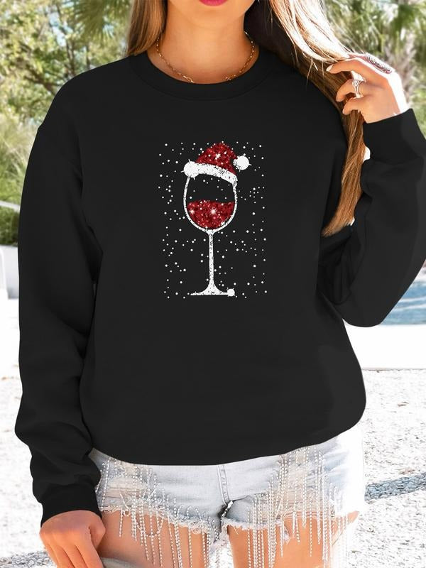 Women's Christmas Cup Print T-Shirt, Long Sleeve Round Neck Pullover Sweatshirt, Casual Holiday Women's Clothing style 02...