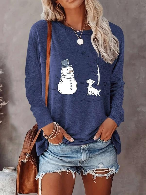 Women's Christmas Fashion Casual Snowman Print Long Sleeve T-Shirt, Comfortable Fabric, Available in 9 Colors, All...