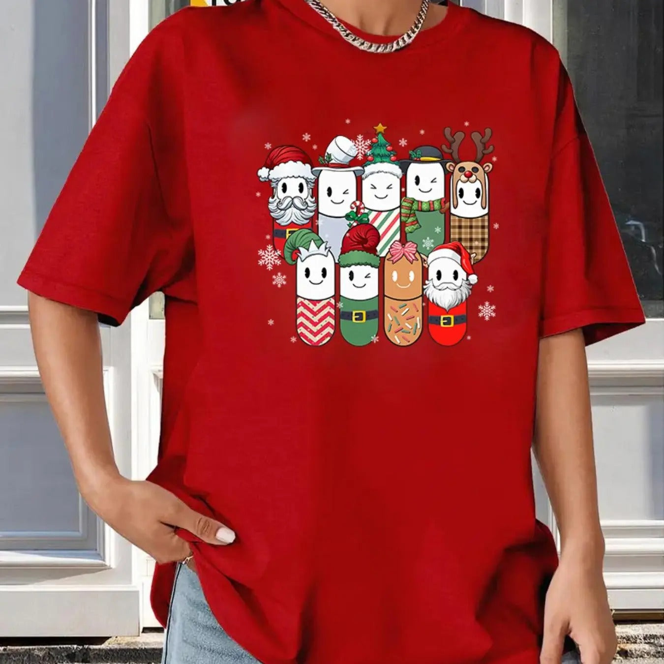 Women's Christmas Graphic Drop Shoulder Tee, Casual Half Sleeve Round Neck T-shirt for Summer, Women's Top for Daily Wear...