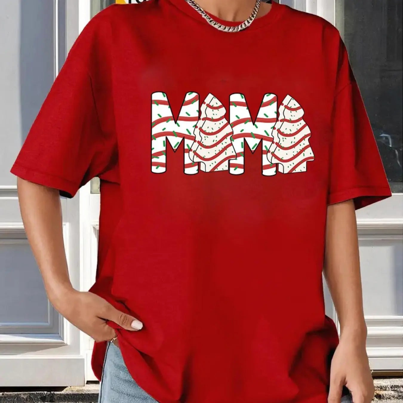 Women's Christmas Letter  Print Round Neck Tee, Casual Drop Shoulder Half Sleeve T-shirt for Summer, Women's Top for...