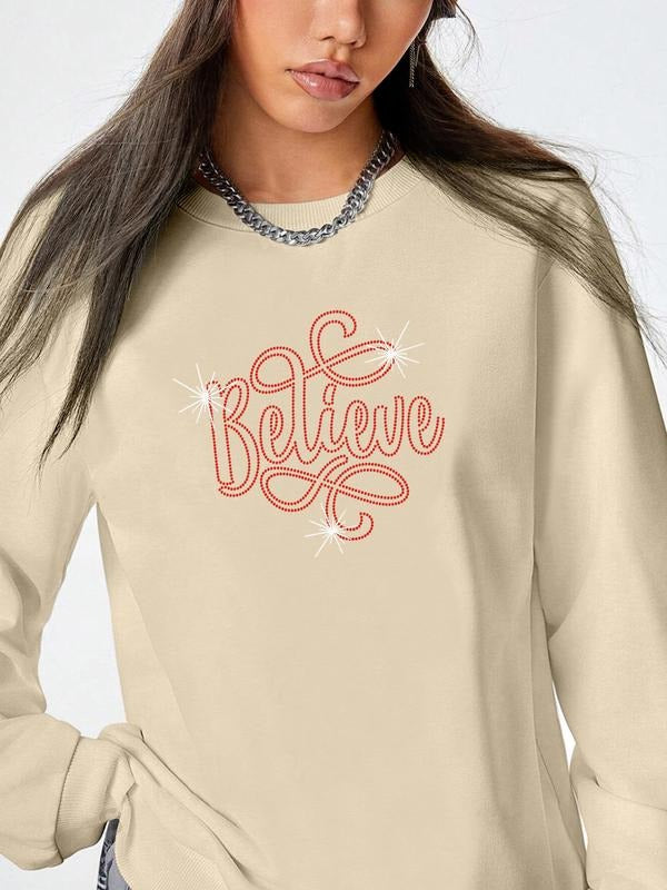 Women's Christmas Letter Long Sleeve Round Neck Pullover Sweatshirt, Casual Fitted Design, Available in 6 Colors, Fall &...