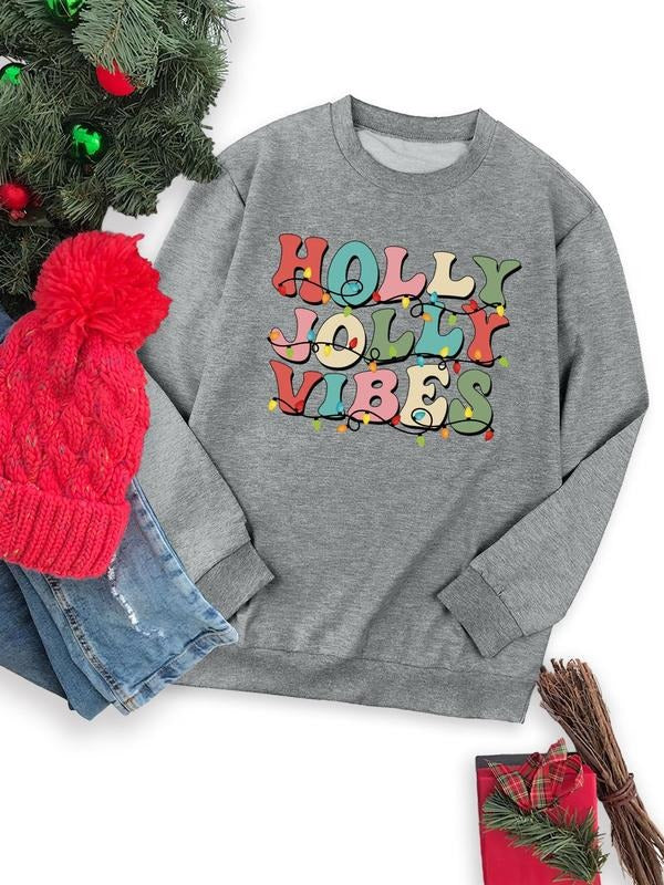 Women's Christmas Letter Print Drop Shoulder Sweatshirt, Casual Long Sleeve Round Neck Pullover for Fall & Winter, Ladies...