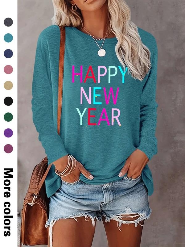 Women's Christmas Letter Print Long Sleeve Casual Fitted T-Shirt, Comfortable Fabric, Available in 9 Colors, All Seasons...