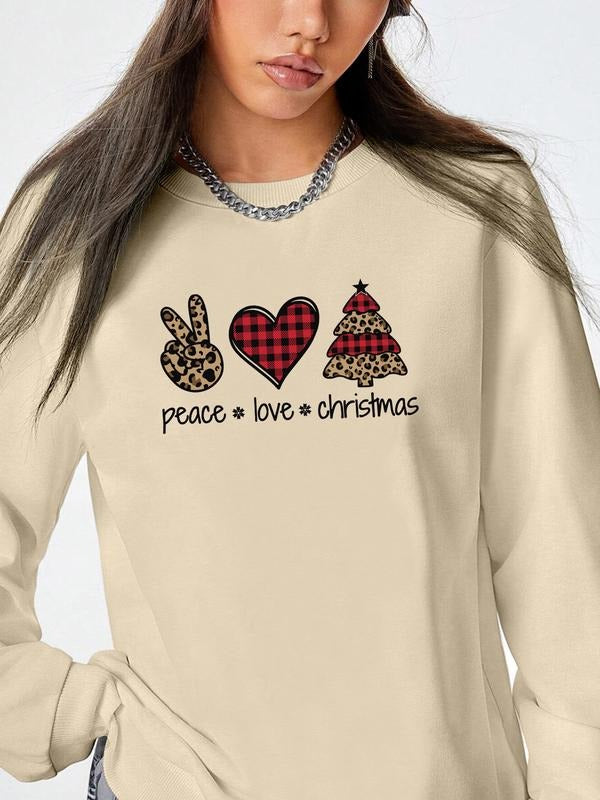 Women's Christmas Letter Print Long Sleeve Round Neck Pullover Sweatshirt, Casual Fitted Design, Available in 9 Colors...