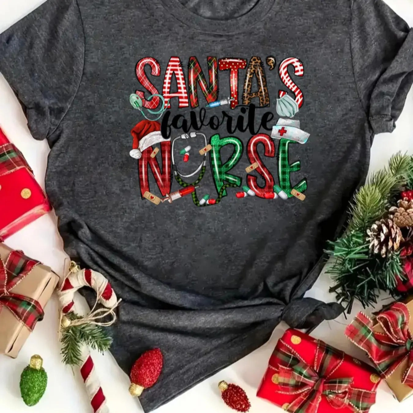 Women's Christmas Letter Print Round Neck Graphic Tee, Casual Short Sleeve T-shirt for Daily Wear, Ladies Clothes for All...