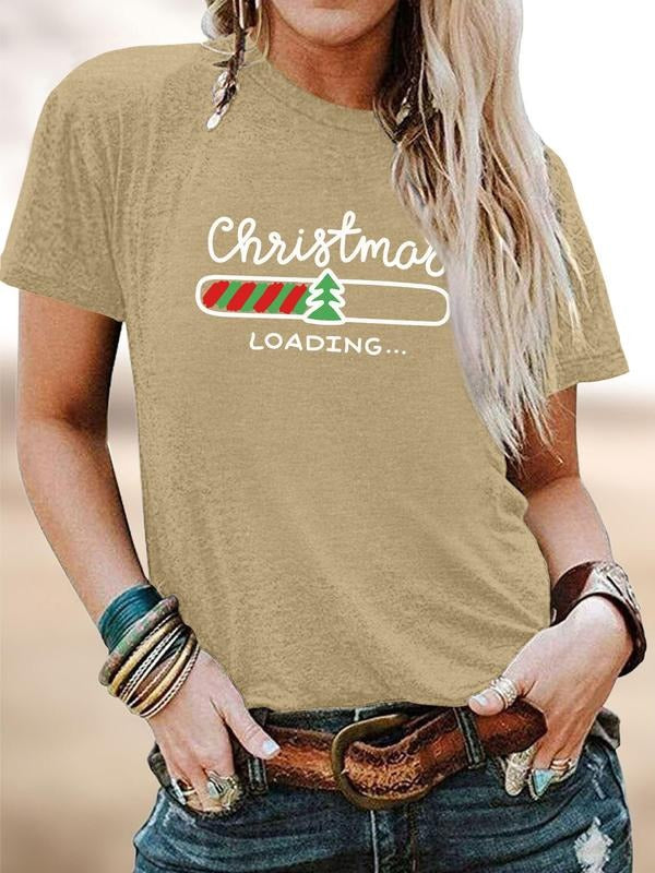 Women's Christmas Letter Print Round Neck Short Sleeve T-Shirt, Casual Fitted Top, Soft Comfortable Fabric, Available in...