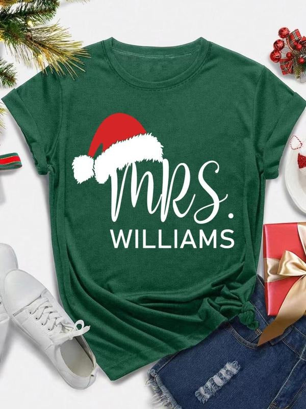 Women's Christmas Letter Print Round Neck Tee, Casual Short Sleeve Crew Neck T-Shirt for All Seasons, Fashion Women's Top...