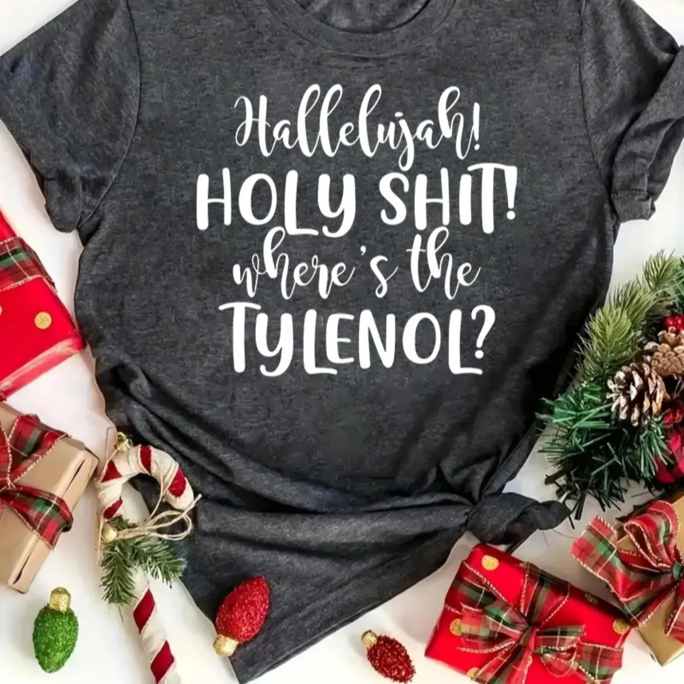 Women's Christmas Letter Print Round Neck Tee, Casual Short Sleeve Crew Neck T-Shirt for Holiday Vacation, Ladies Summer...