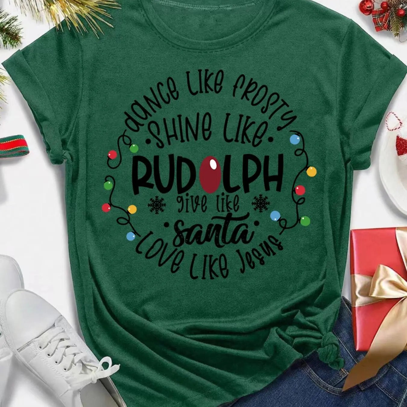Women's Christmas Letter Print Round Neck Tee, Casual Short Sleeve Crew Neck T-Shirt for Summer, Fashion Women's Top for...