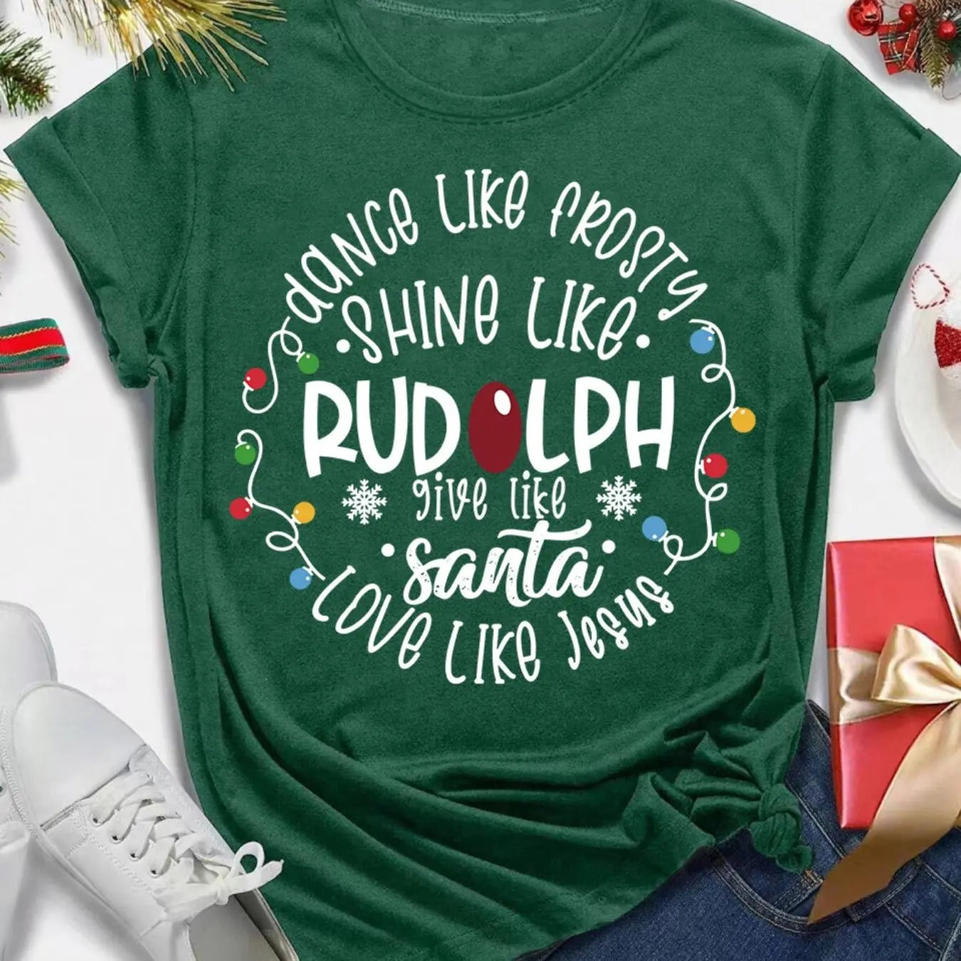 Women's Christmas Letter Print Round Neck Tee, Casual Short Sleeve Crew Neck T-Shirt for Summer, Fashion Women's Top for...