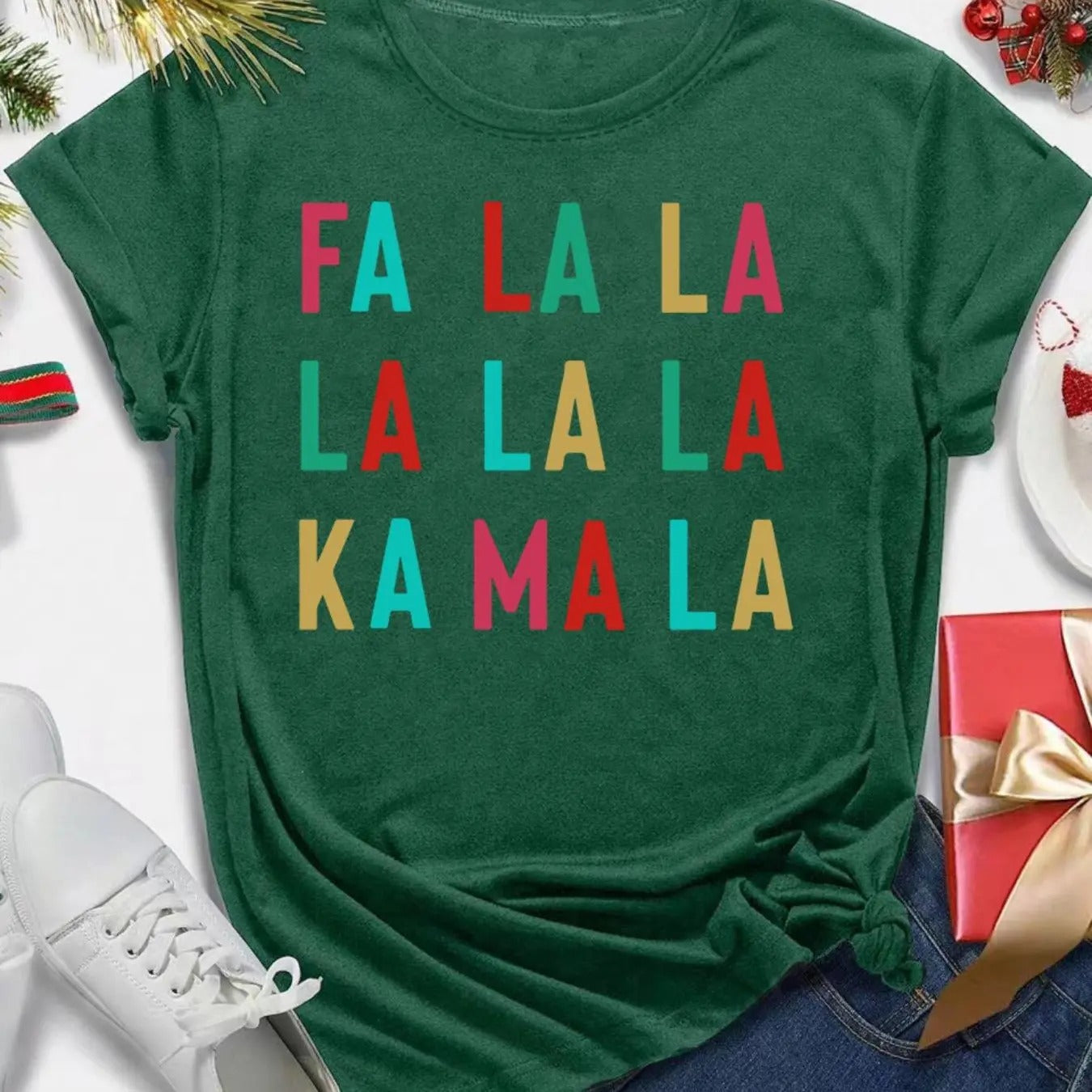 Women's Christmas Letter Print Round Neck Tee, Casual Short Sleeve Crew Neck T-shirt for All Seasons, Fashion Women's Top...