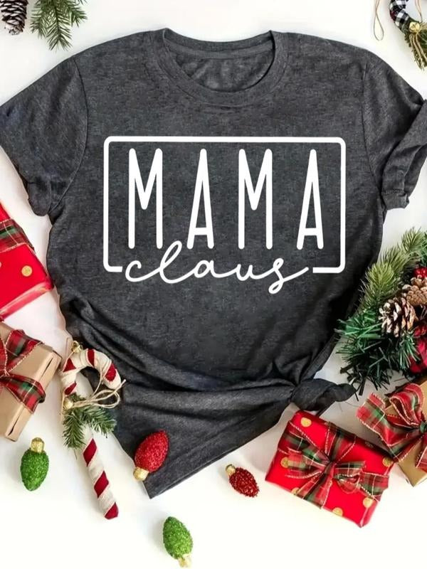 Women's Christmas Letter Print Round Neck Tee, Casual Short Sleeve Crew Neck T-shirt for All Seasons, Fashion Women's Top...