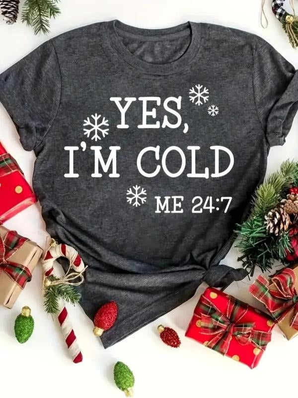 Women's Christmas Letter Print Round Neck Tee, Casual Short Sleeve Crew Neck T-shirt for Holiday Daily Wear, Ladies...
