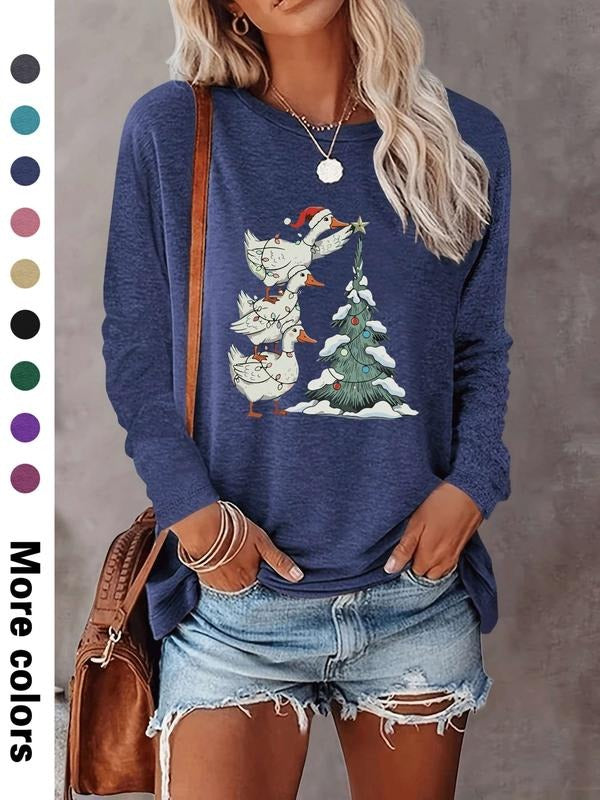 Women's Christmas Long Sleeve Fitted Casual Letter Print T-Shirt, Comfortable Fabric, Available in 9 Colors, Perfect for...
