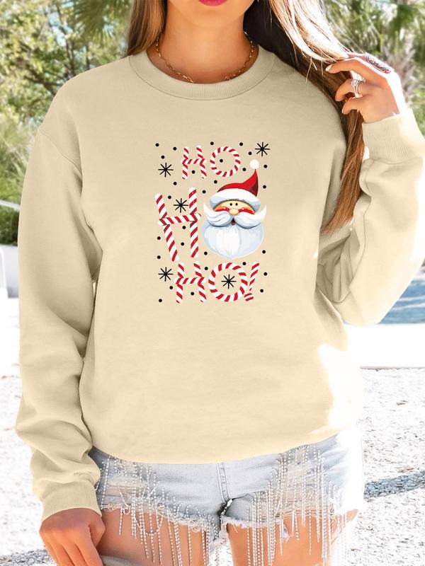 Women's Christmas Long Sleeve Pullover Sweatshirt, Santa Letter Pattern, Casual Fitted Round Neck Top, Spring Fashion...