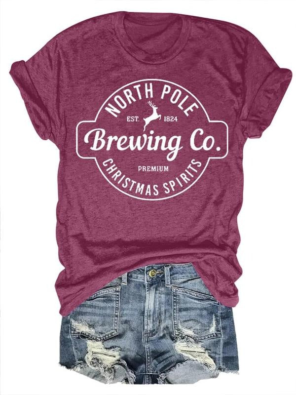 Women's Christmas Print Round Neck Tee, Casual Short Sleeve Crew Neck T-shirt for Daily Wear, Ladies Clothes for...