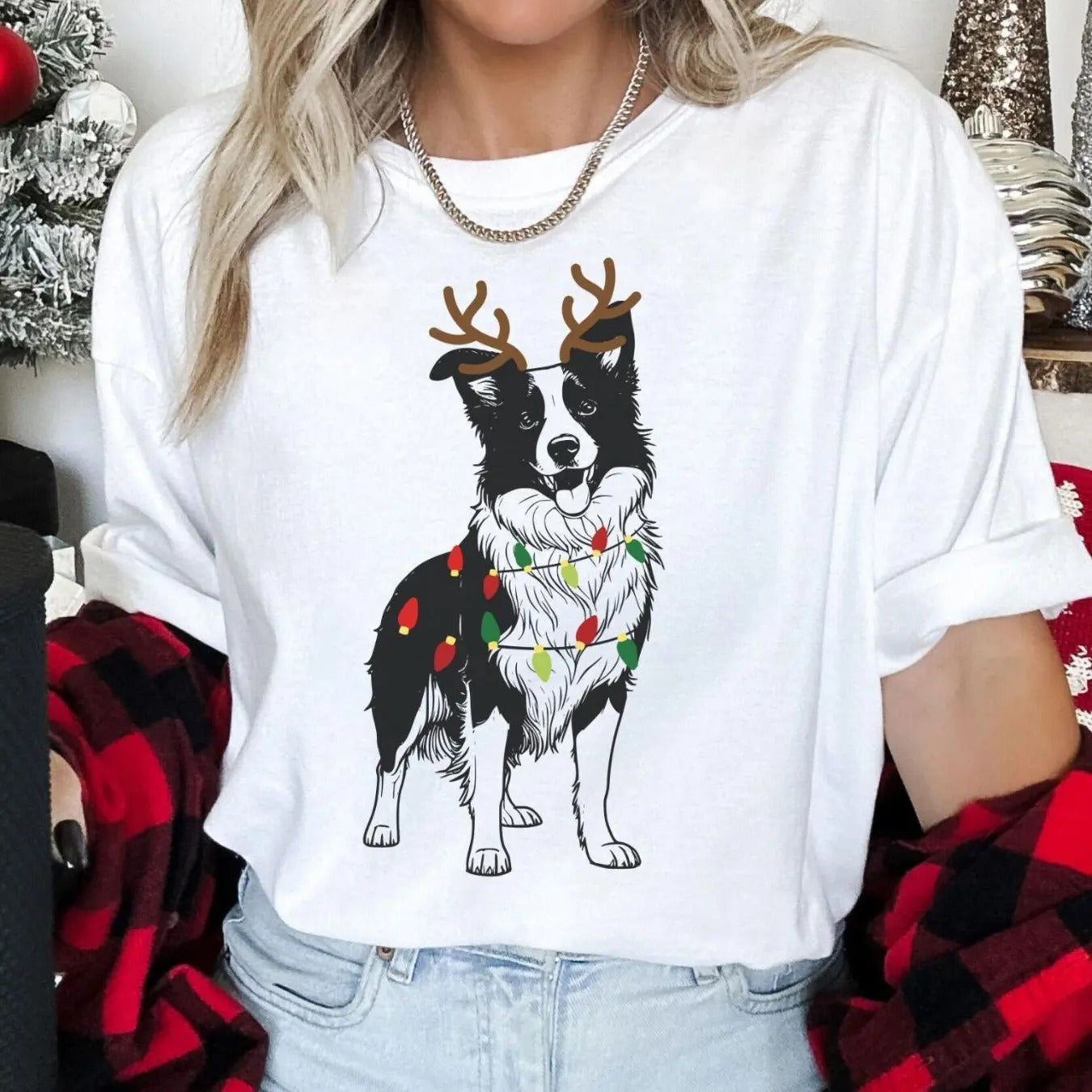 Reindeer Dog Print Drop Shoulder Casual Short Sleeve Round Neck Summer Top Daily T-Shirts, Hoodie, Sweatshirt