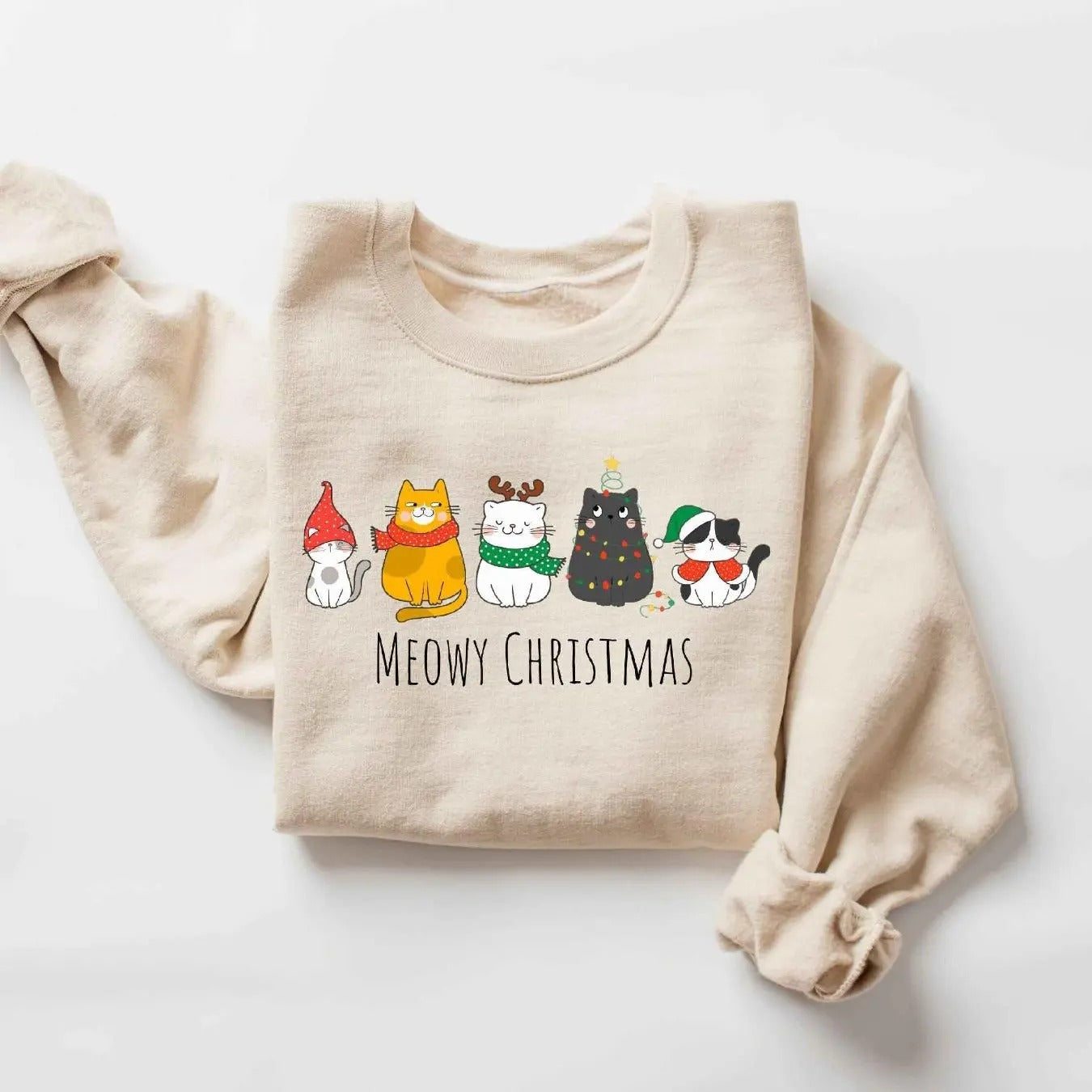 Themed Cat & Letter Print Drop Shoulder Casual Long Sleeve Round Neck Fall & Winter Clothes Daily Wearstyle{N002}2 T-Shirts, Hoodie, Sweatshirt