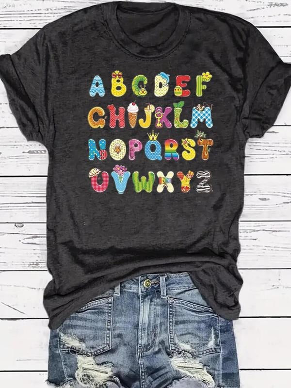 Women's Christmas Themed Letter & Animal Print Round Neck Tee, Casual Short Sleeve Crew Neck T-shirt for Daily Holiday...