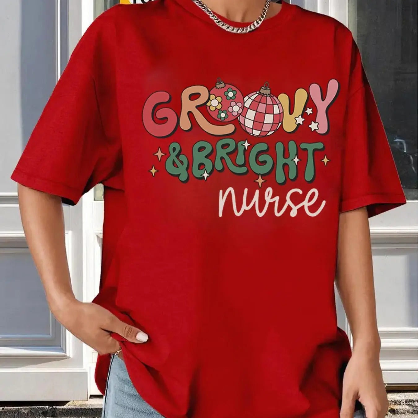 Women's Christmas Themed Letter Print Drop Shoulder Tee, Casual Half Sleeve Round Neck T-Shirt for Summer, Women's Top...