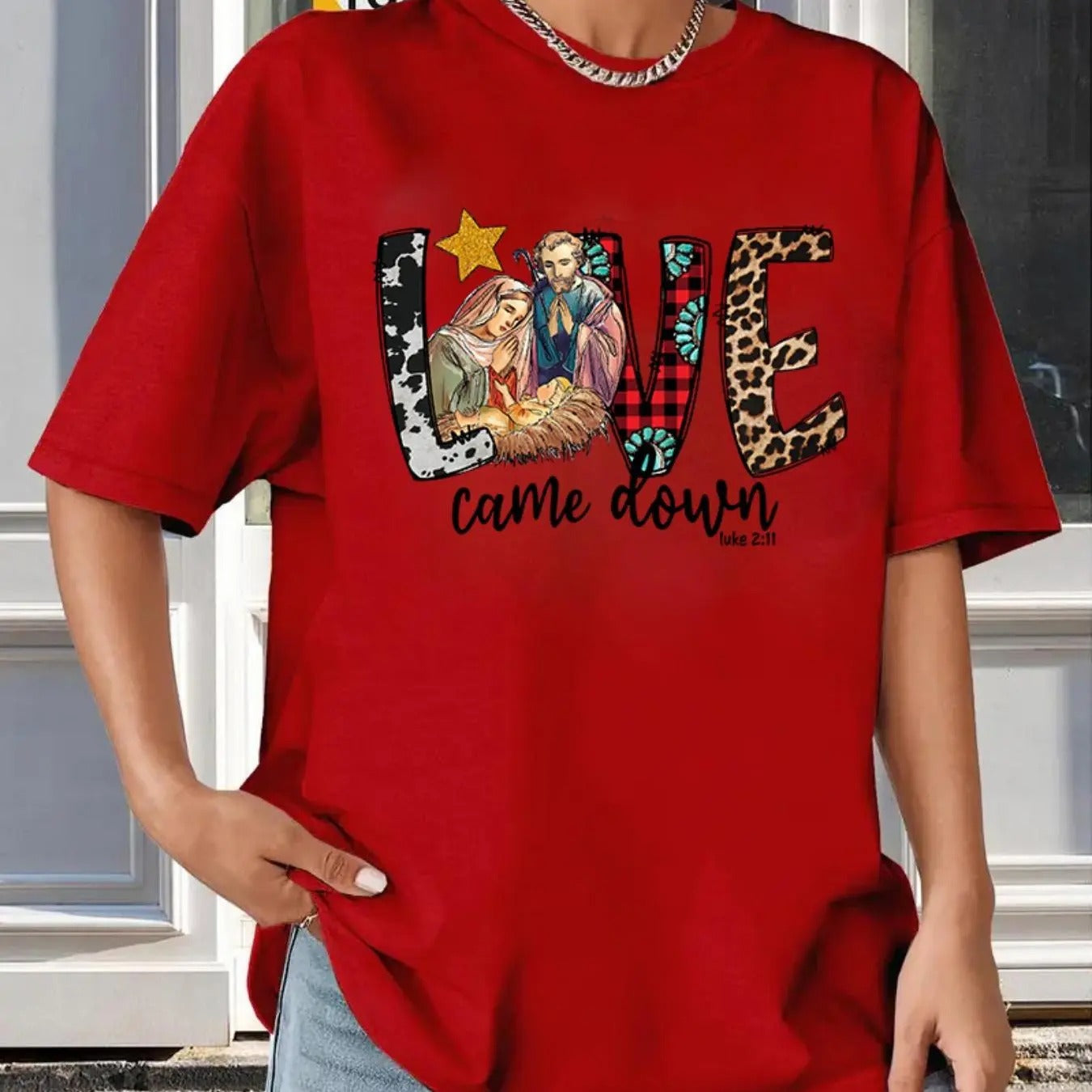 Women's Christmas Themed Letter Print Drop Shoulder Tee, Casual Half Sleeve Round Neck T-shirt for Summer, Women's Top...