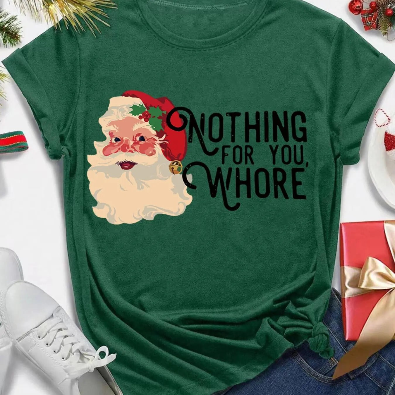 Women's Christmas Themed Letter Print Round Neck Graphic Tee, Vintage Trendy Casual Short Sleeve T-shirt for Daily Wear,...