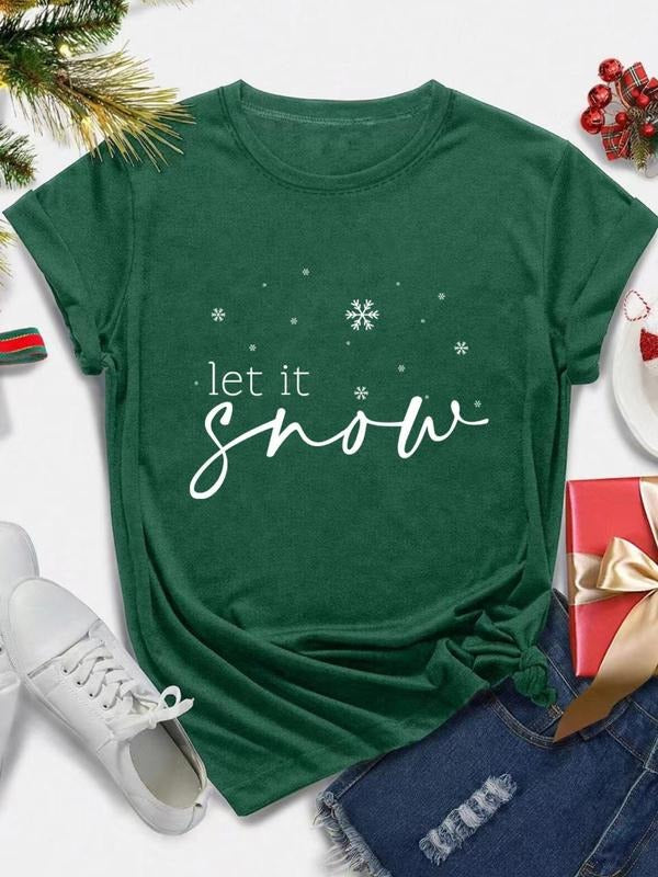 Women's Christmas Themed Letter Print Round Neck Tee, Casual Short Sleeve Crew Neck T-Shirt for Daily Holiday Vacation...