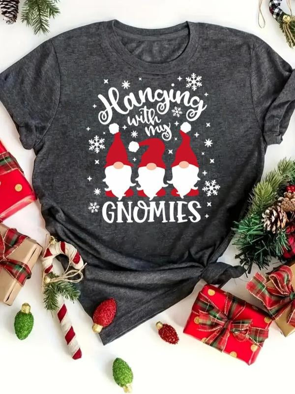 Women's Christmas Themed Letter Print Round Neck Tee, Casual Short Sleeve Crew Neck T-shirt for Daily Holiday Vacation...