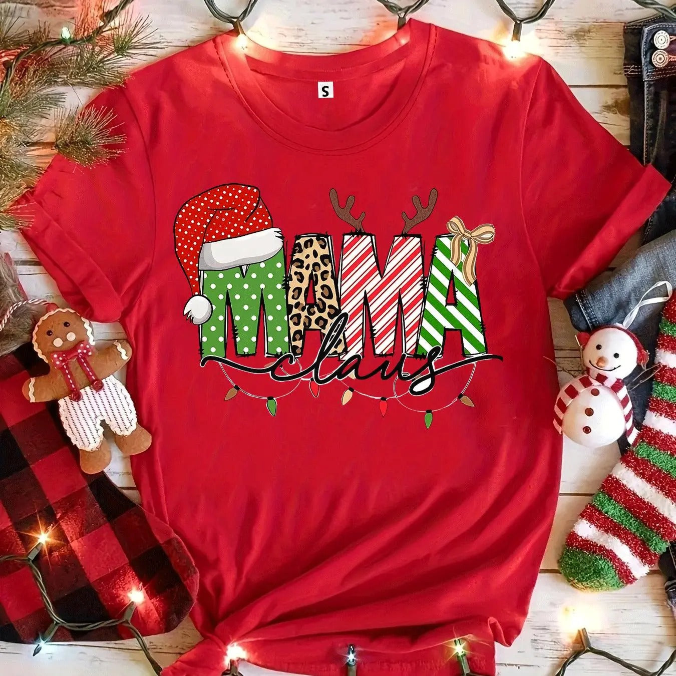 Women's Christmas Themed Letter Print Round Neck Tee, Casual Short Sleeve Crew Neck T-shirt for Daily Holiday Vacation...