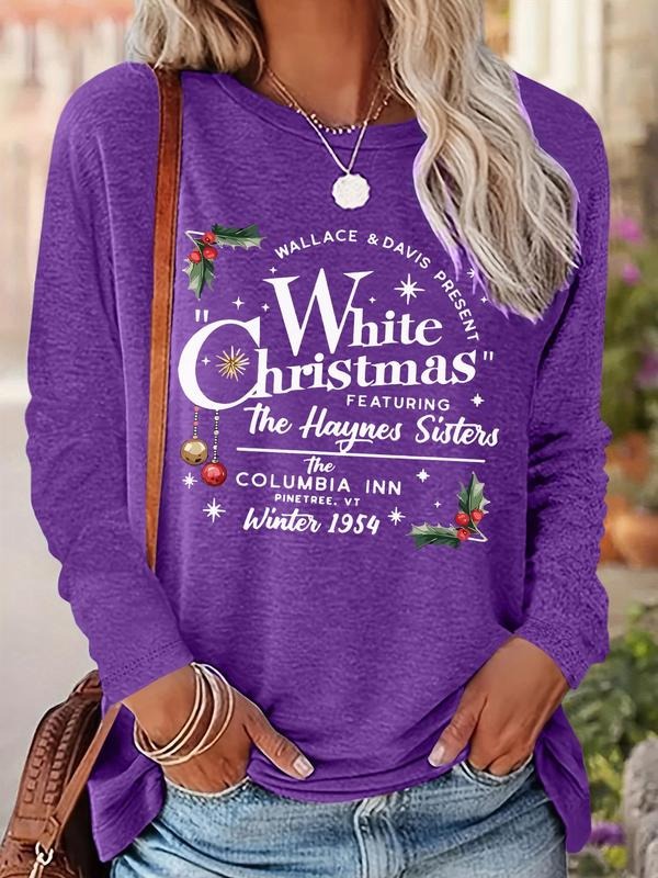 Women's Christmas Themed Print  Tee, Casual Long Sleeve Round Neck T-shirt for Daily Wear, Ladies Fall & Winter...