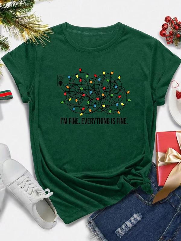 Women's Christmas Themed Print Round Neck  Tee, Casual Short Sleeve Crew Neck T-shirt for Daily Holiday Vacation Outdoor...