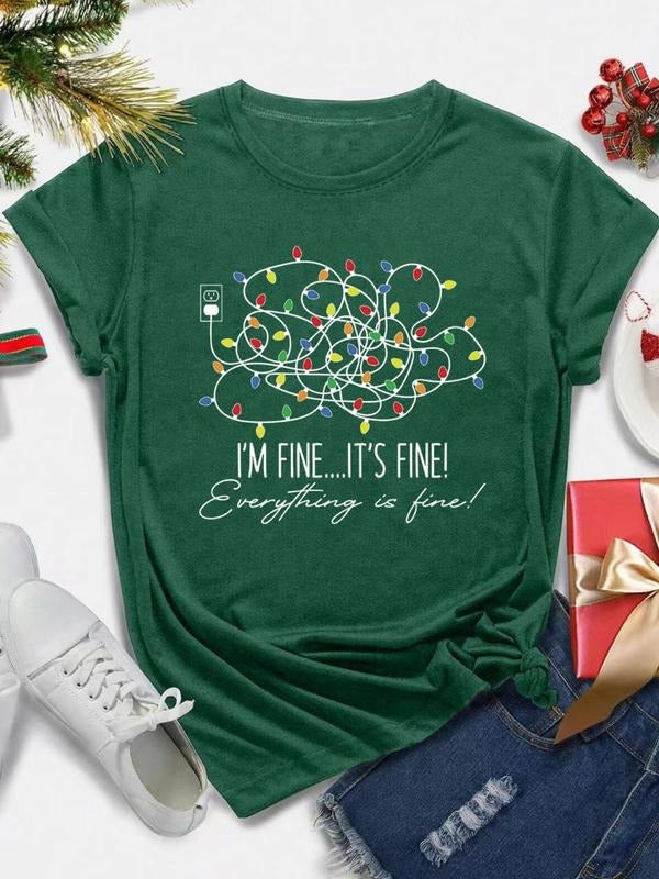 Women's Christmas Themed Round Neck Graphic Tee, Casual Short Sleeve T-shirt for Daily Wear, Ladies Clothes for All...