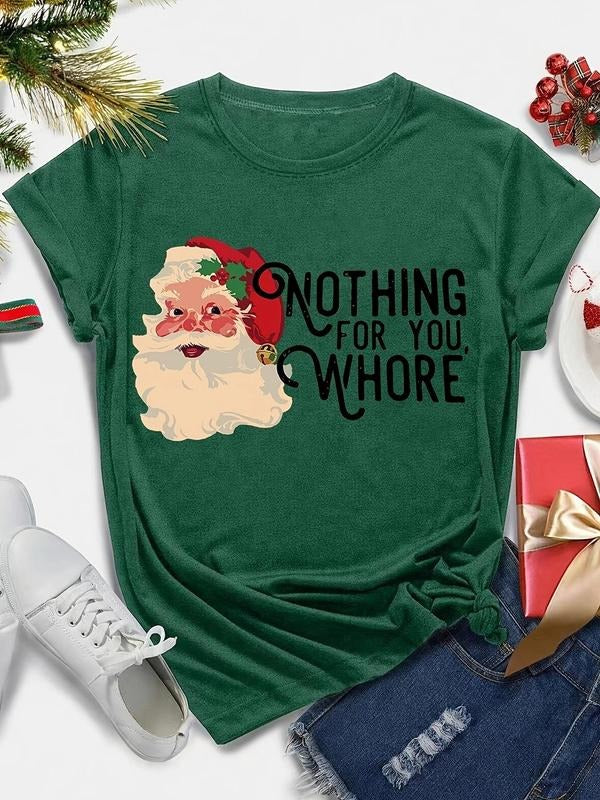 Women's Christmas Themed Santa Claus & Letter Print Round Neck Tee, Casual Short Sleeve T-shirt for Daily Wear, Ladies...