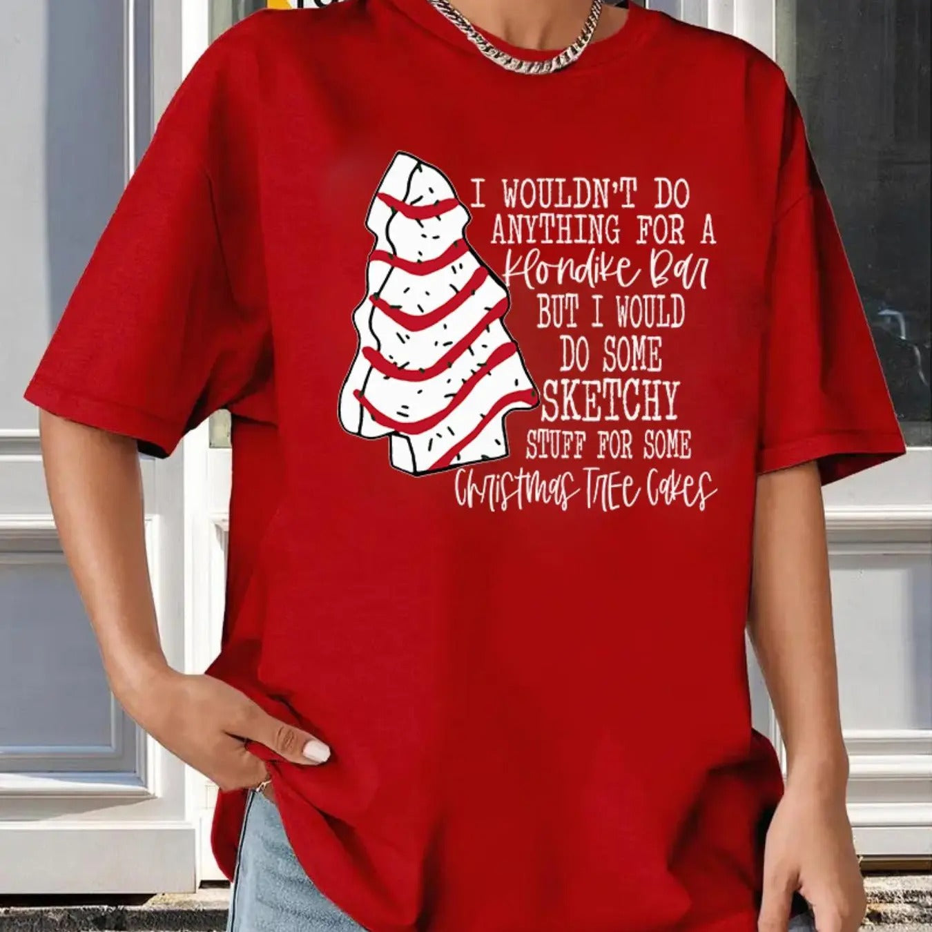Women's Christmas Tree & Letter Print Round Neck Tee, Casual Drop Shoulder Short Sleeve T-shirt for Daily Wear, Ladies...
